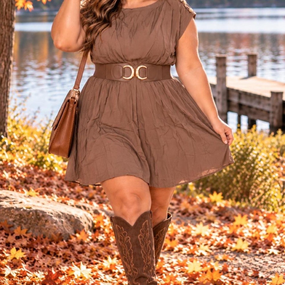 67. Sky Plus Mocha Belted Dress NWT